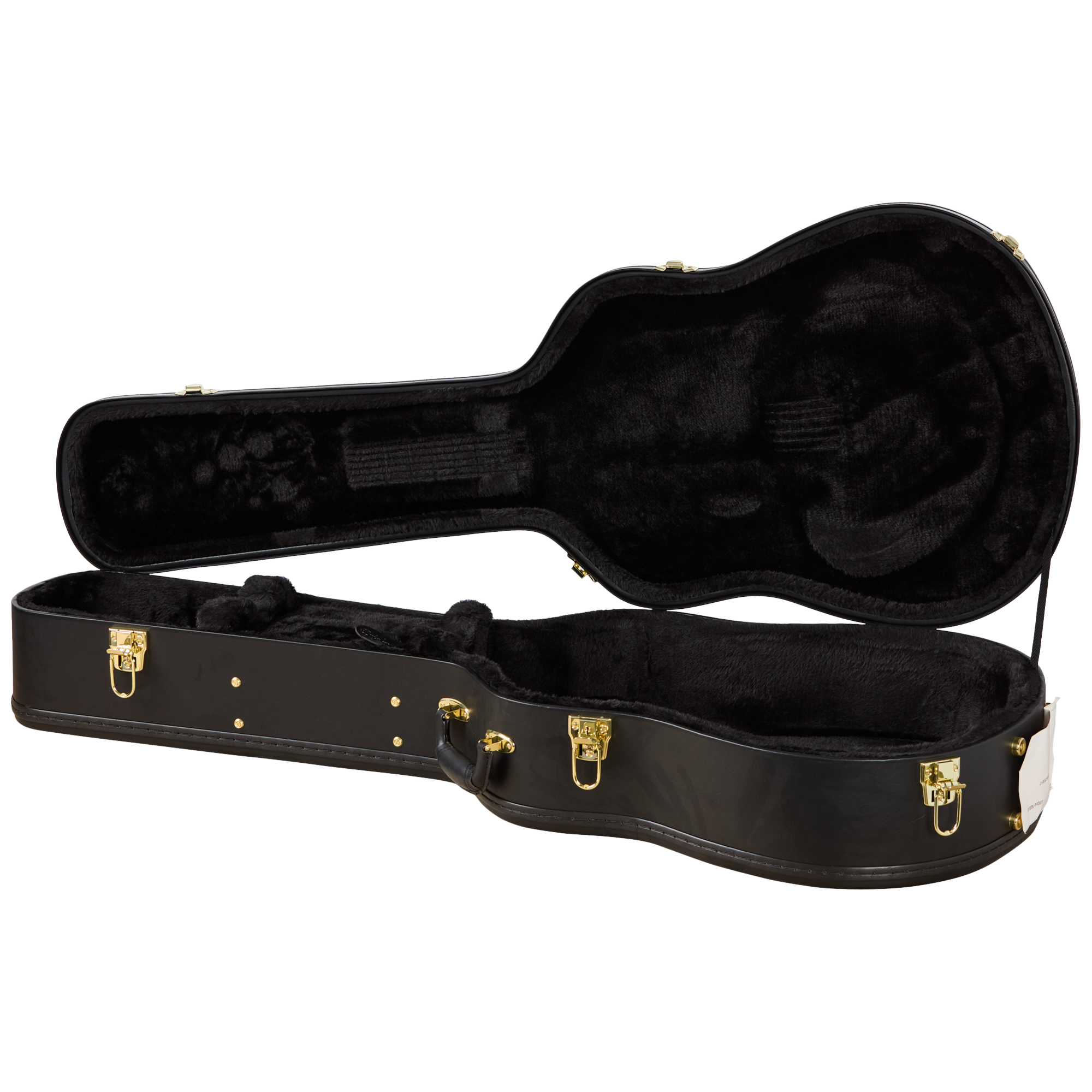 Gitarrenkoffer, Schwarzer Hartschalenkoffer, Plüsch-Innenfutter, Goldfarbene Verschlüsse